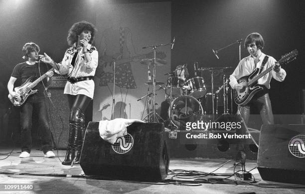 Shocking Blue perform on stage at Haagsche Beat Nach, Houtrusthallen, Den Haag, Netherlands, 13th June 1980, L-R Klaasje van der Wal, Mariska Veres,...