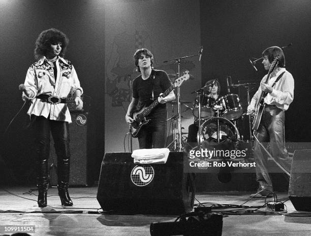 Shocking Blue perform on stage at Haagsche Beat Nach, Houtrusthallen, Den Haag, Netherlands, 13th June 1980, L-R Mariska Veres, Klaasje van der Wal,...