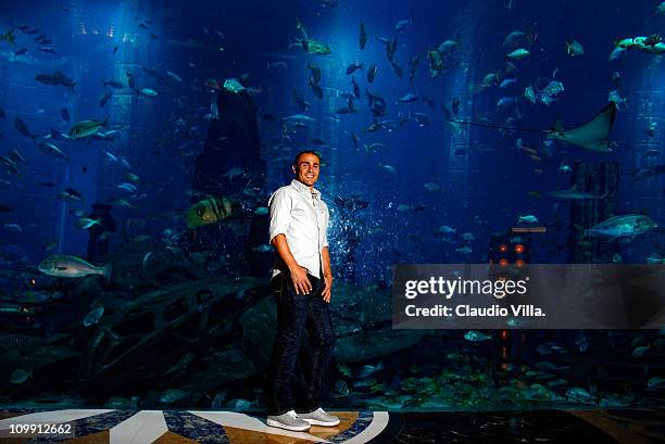 Fabio Cannavaro poses at an aquarium on August 15, 2010 in Dubai, United Arab Emirates.