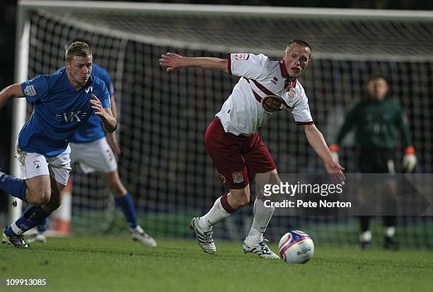 Shaun Harrad of Northampton Town in action during the npower League Two match between Chesterfield and Northampton Town at the B2net Stadium on March...
