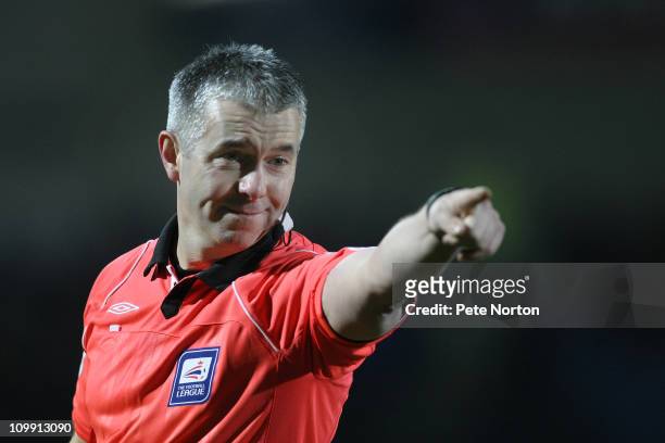 Referee Peter Quinn in action during the npower League Two match between Chesterfield and Northampton Town at the B2net Stadium on March 8, 2011 in...