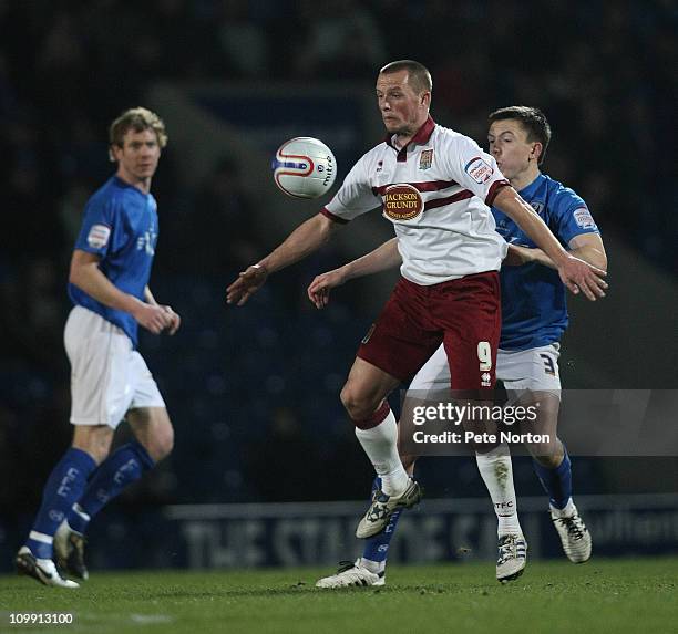 Shaun Harrad of Northampton Town attempts to control the ball during the npower League Two match between Chesterfield and Northampton Town at the...