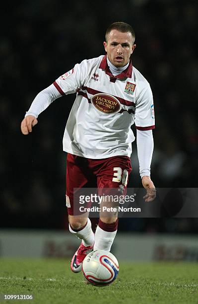 Josh Walker of Northampton Town in action during the npower League Two match between Chesterfield and Northampton Town at the B2net Stadium on March...