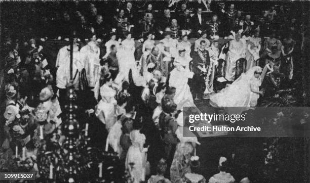 The wedding of Wilhelmina of the Netherlands to Duke Henry of Mecklenburg-Schwerin in The Hague, Netherlands, 7th February 1901.