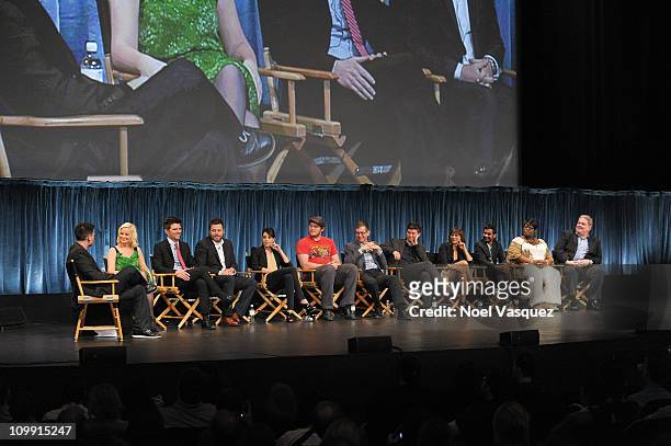 The cast of Parks & Recreation attend the Paley Center for Media's Paleyfest 2011 event honoring "Parks & Recreation" at Saban Theatre on March 9,...