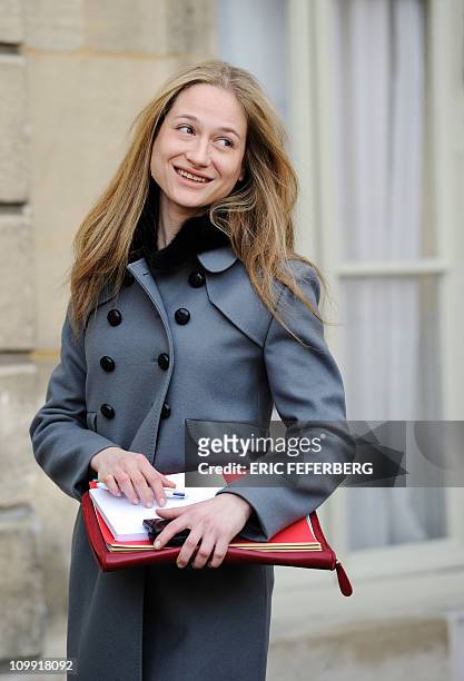 Consuelo Remmert, Diplomatic aids of the Elysee Palace and half sister of French fisrt lady Carla Bruni Sarkozy leaves the Elysee Palace on March 10,...