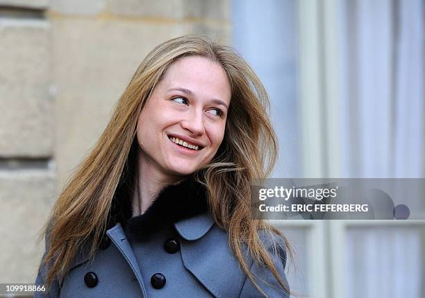 Consuelo Remmert, Diplomatic aids of the Elysee Palace and half sister of French fisrt lady Carla Bruni Sarkozy leaves the Elysee Palace on March 10,...