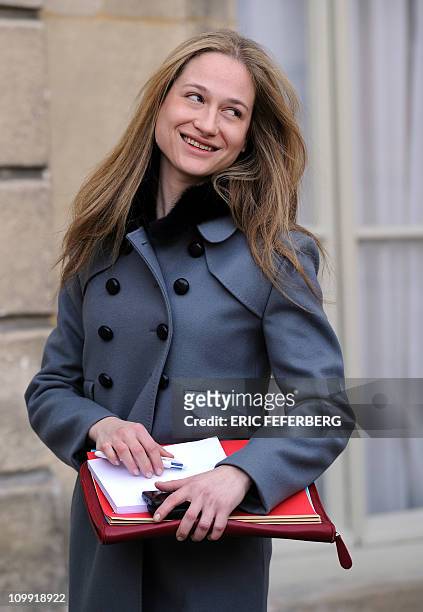 Consuelo Remmert, Diplomatic aids of the Elysee Palace and half sister of French fisrt lady Carla Bruni Sarkozy leaves the Elysee Palace on March 10,...