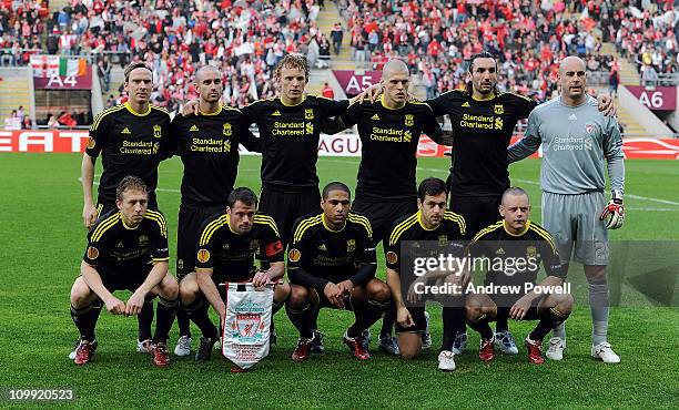 Squad Lineup during the UEFA Europa League match round 16 first leg between Braga and Liverpool at Estadio Municipal de Braga on March 10, 2011 in...