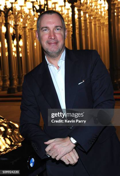 Vanity Fair publisher Edward Menicheschi arrives in the all-new BMW 7 Series to celebrate the BMW Art Car U.S. Tour at LACMA on February 18, 2009 in...