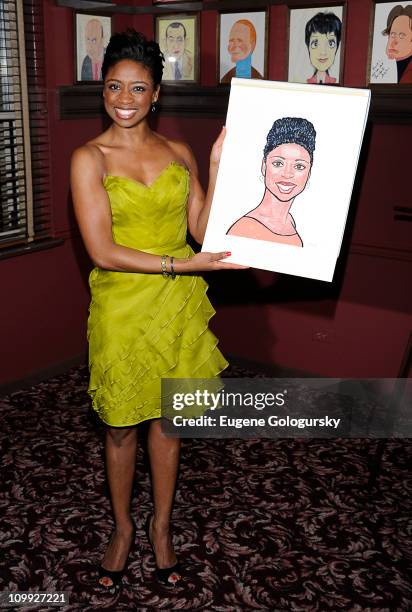 Montego Glover attends the caricature unveiling for Broadway's "Memphis" stars Montego Glover and Chad Kimball at Sardi's on March 10, 2011 in New...