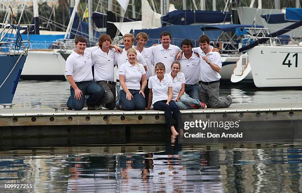 Jessica Watson poses alongside crew mates during a media conference to announce her next project, which is to skipper the youngest ever crew in the...