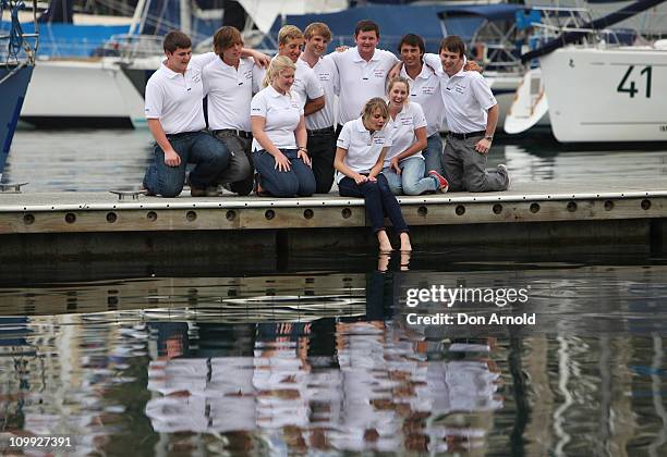 Jessica Watson poses alongside crew mates during a media conference to announce her next project, which is to skipper the youngest ever crew in the...