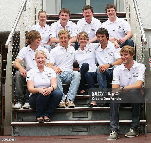 Jessica Watson poses alongside crew mates during a media conference to announce her next project, which is to skipper the youngest ever crew in the...