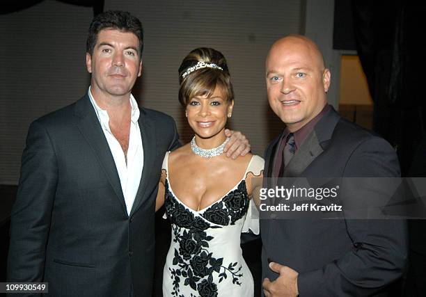 Simon Cowell, Paula Abdul and Michael Chiklis during 55th Annual Primetime Emmy Awards - Backstage and Audience at The Shrine Auditorium in Los...
