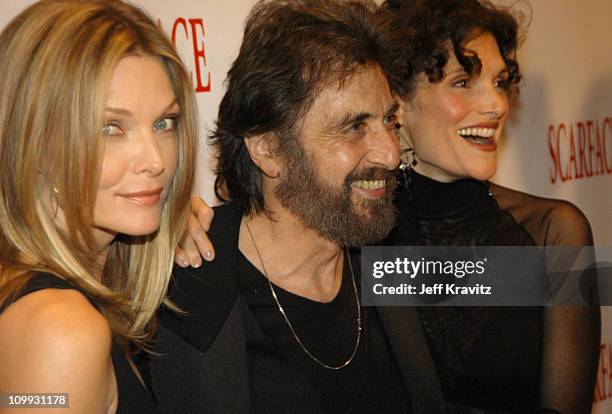 Scarface cast members, Michelle Pfeiffer, Al Pacino and Mary Elizabeth Mastrantonio , reunite at the 20th Anniversary premiere event celebrating the...