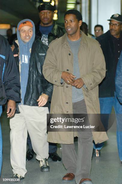 Denzel Washington during Denzel Washington On The Set Of The Manchurian Candidate - October 3, 2003 at Penn Station in New York City, New York,...