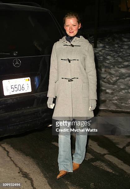 Gretchen Mol with the Mercedes-Benz M500 during 2003 Park City - Gretchen Mol with the Mercedes-Benz M500 SUV at Snow Blaze Apartments in Park City,...