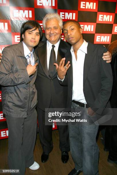 Chad Hugo, Martin Bandier, Chairman and CEO of EMI Music Publishing, and Pharrell Williams