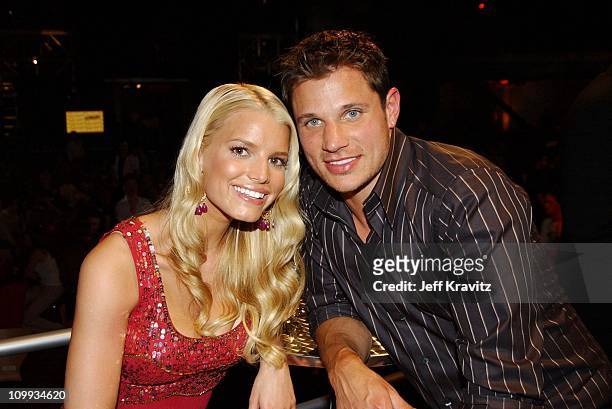 Jessica Simpson and Nick Lachey during MTV Bash - Backstage and Audience at Hollywood Palladium in Hollywood, California, United States.