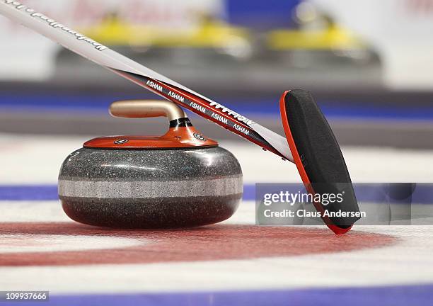Generic image in a game between Team Ontario and Team Alberta at the 2011 Tim Hortons Brier Canadian Men's Curling Championship on March 10, 2011 at...