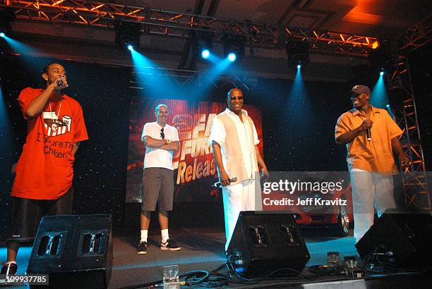 Ludacris, Producer Neil Moritz, Director John Singleton and Tyrese at the 2 Fast 2 Furious DVD launch event in Rio Grande, Puerto Rico