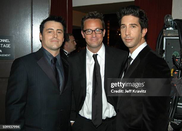 Matt LeBlanc, Matthew Perry and David Schwimmer during 55th Annual Primetime Emmy Awards - Backstage and Audience at The Shrine Auditorium in Los...