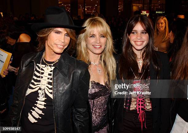 Steven Tyler, Teresa Barrick, and Chelsea Tyler during 2002 VH1 Vogue Fashion Awards - Arrivals at Radio City Music Hall in New York City, New York,...