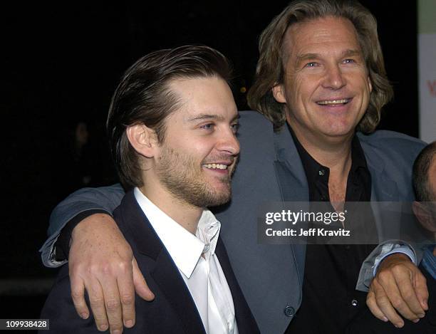 Tobey Maguire and Jeff Bridges during Seabiscuit DVD Launch - Arrivals at The Polo Lounge at the Beverly Hills Hotel in Beverly Hills, California,...