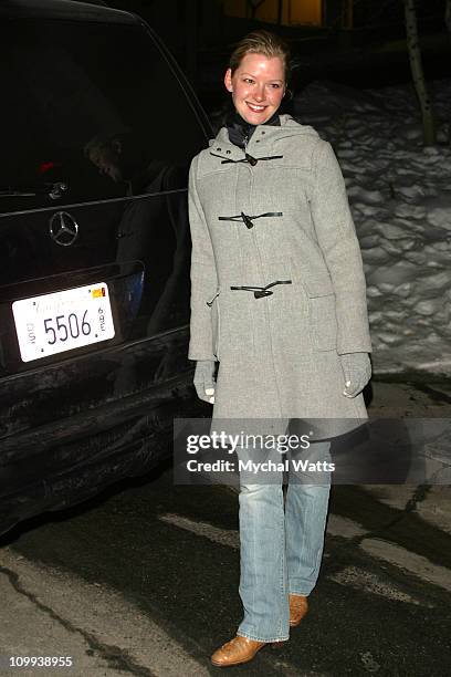 Gretchen Mol with the Mercedes-Benz M500 during 2003 Park City - Gretchen Mol with the Mercedes-Benz M500 SUV at Snow Blaze Apartments in Park City,...