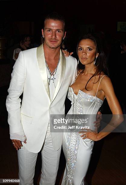 David Beckham and Victoria Beckham during 2003 MTV Movie Awards - Backstage and Audience at The Shrine Auditorium in Los Angeles, California, United...