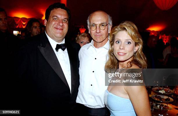 Jeff Garlin, Larry David & Cheryl Hines during The 54th Annual Primetime Emmy Awards - HBO Post Party at Spago's in Los Angeles, California, United...
