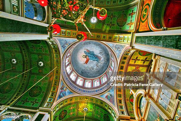 syros ornate church dome with fresco - syros photos et images de collection