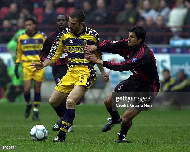 Marco Divaio of Parma in action during the Serie A 21st Round League match between AC Milan and Parma played at the Giuseppe Meazza San Siro Stadium,...