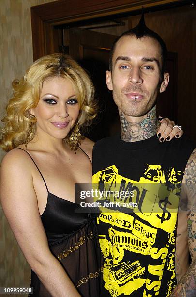 Shanna Moakler with Travis Barker of Blink 182 during MTV TCA Day - Green Room at Universal Hilton Hotel in Los Angeles, California, United States.