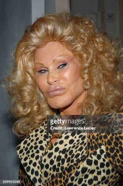 Jocelyne Wildenstein during Olympus Fashion Week Spring 2005 - Lloyd Klein - Backstage and Front Row at Plaza Tent, Bryant Park in New York City, New...