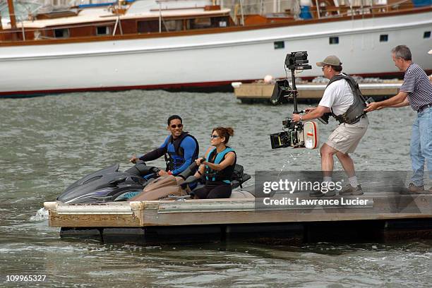 Will Smith and Eva Mendes during Will Smith and Eva Mendes on the Set of Hitch - June 16, 2004 at Lower Manhattan in New York City, New York, United...