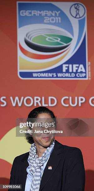 Steffi Jones, Organising Committee President's of Women's World Cup 2011looks on during the FIFA Women's World Cup Welcome Tour on March 11, 2011 in...