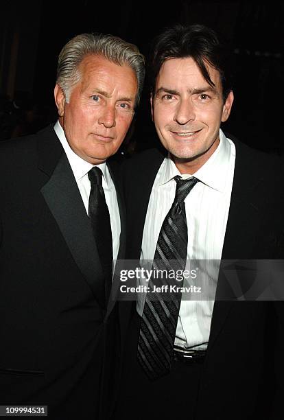 Martin Sheen and Charlie Sheen, presenters during 58th Annual Primetime Emmy Awards - Backstage at The Shrine Auditorium in Los Angeles, California,...