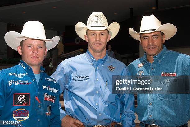 Chris Shivers, Ty Murray, and Adriano Moraes during The Professional Bull Riders, Inc. Announces The Premiere of The 2007 Built Ford Tough Series in...