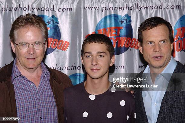 Mark Frost, Shia LaBeouf, and Bill Paxton during The Greatest Game Ever Played Castmembers Contribute Memorabilia to Planet Hollywood at Planet...