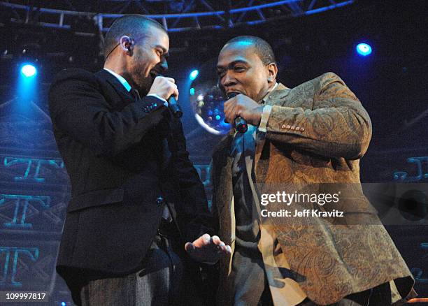 Justin Timberlake and Timbaland during 2006 MTV European Music Awards Copenhagen - Show at Bella Centre in Copenhagen, Denmark.