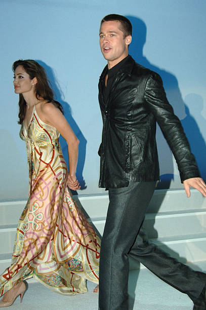 Angelina Jolie and Brad Pitt during ShoWest 2005 - 20th Century Fox Luncheon at Paris Hotel in Las Vegas, Nevada, United States.