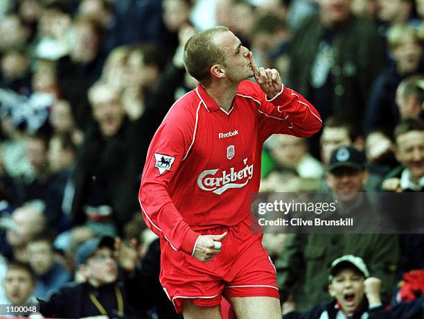 Danny Murphy of Liverpool celebrates after scoring the first goal during the Tranmere Rovers v Liverpool AXA FA Cup Sixth round match at Prenton...