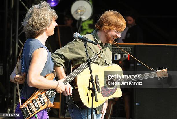 Mike Gordon and Trey Anastasio perform on the Odeum Stage during the Rothbury Music Festival 08 on July 6, 2008 in Rothbury, Michigan.