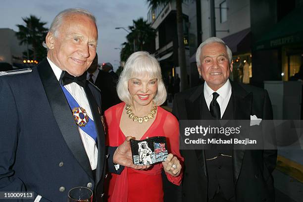 Buzz Aldrin, Lois Driggs and Fred Hayman during City of Beverly Hills Honors Fashion Icon and Giorgio Founder Fred Hayman at Black Tie Gala at Dayton...