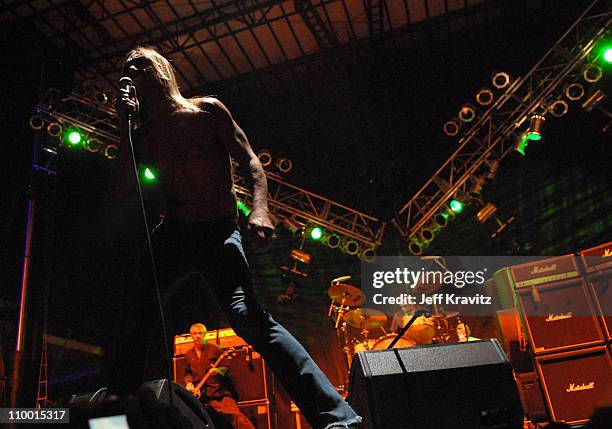 Iggy Pop, Mike Watt and Scott Asheton of Iggy and the Stooges perform during the Vegoose Music Festival on October 27, 2007 at Sam Boyd Stadium in...