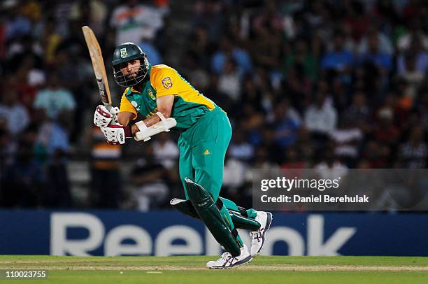 Hashim Amla of South Africa bats during the Group B ICC World Cup Cricket match between India and South Africa at Vidarbha Cricket Association Ground...