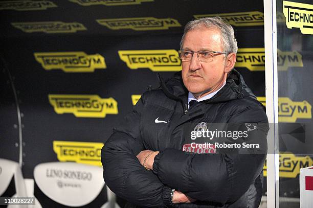 Luigi Del Neri coach of Juventus looks on during the Serie A match between AC Cesena and Juventus FC at Dino Manuzzi Stadium on March 12, 2011 in...