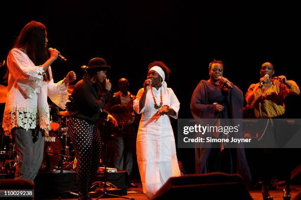 Brown, Speech Debelle,Annie Flore Batchiellilys, Eska and Andrea Oliver perform live on stage during the 'Baaba Maal: In Praise of The Female Voice'...